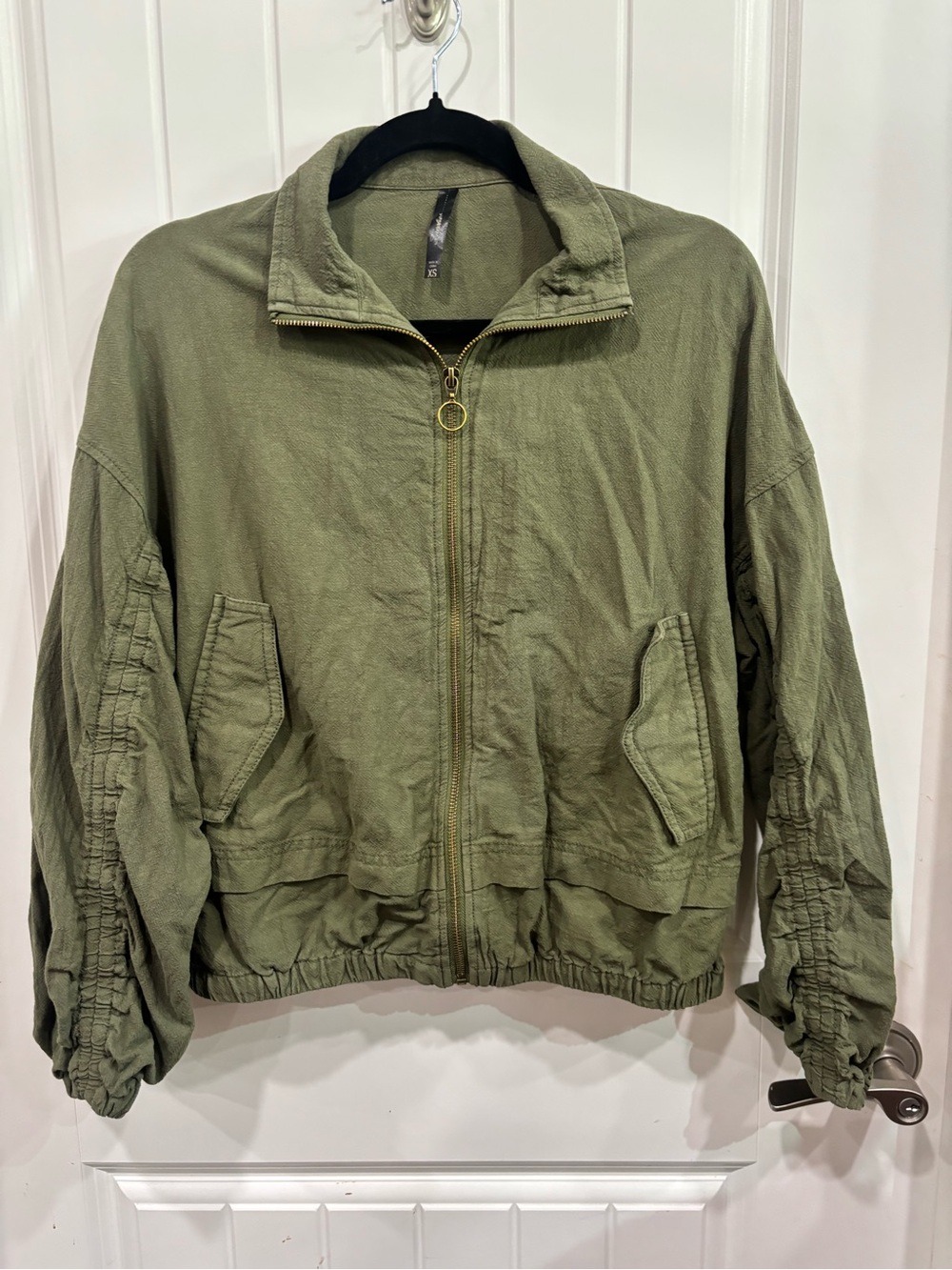 Olive Green Zip-Front Bomber Jacket